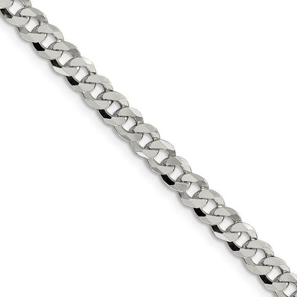 5mm Sterling Silver Solid Beveled Curb Chain Necklace 20 Inch